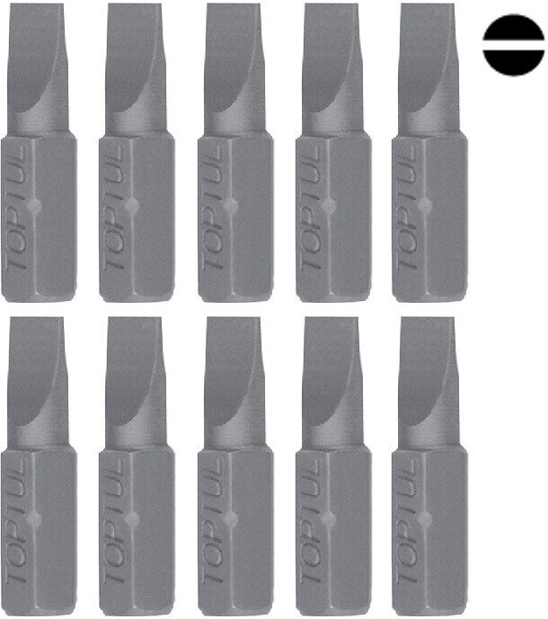 Биты для шуруповерта шестигранные шлицевые 5/16" 36мм 10х1,6мм профессиональные FSAC1010 TOPTUL (10 штук)
