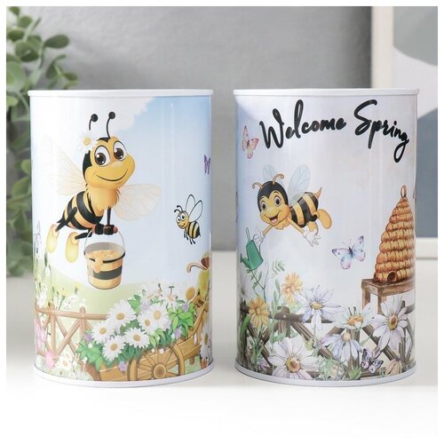 SUI Копилка металл Пчёлки микс 8х8х125 см 432₽