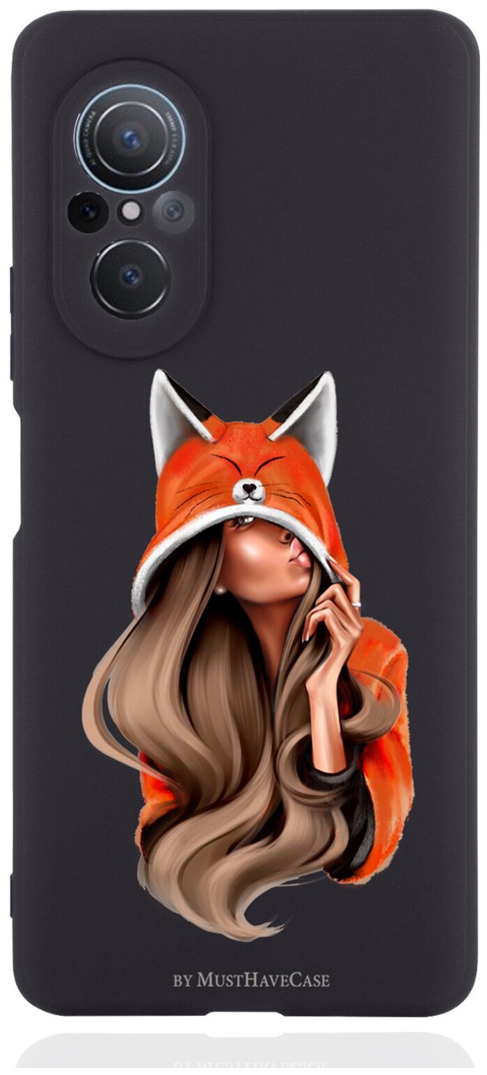 Черный силиконовый чехол MustHaveCase для Huawei Nova 9 SE Foxy Girl/ Лисичка для Хуавей Нова 9СЕ