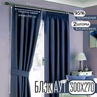 Комплект штор Блекаут 300х270/Комплект,2 штуки, ширина 150 см, высота 270 см/Темно-синий