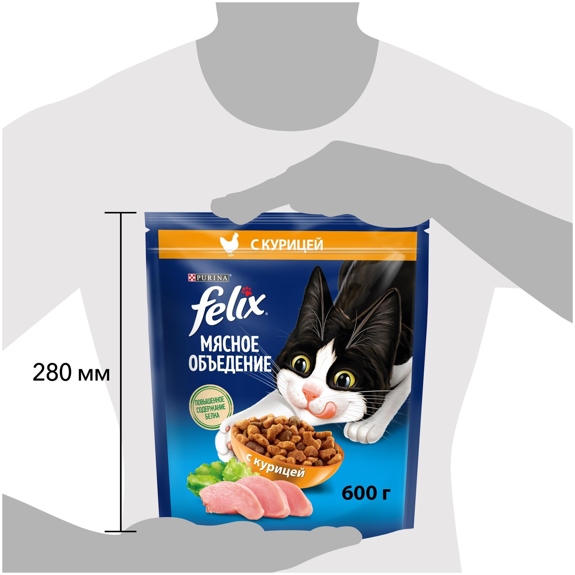 Сухой корм Felix® Мясное объедение для взрослых кошек, с курицей, Пакет, 600 г - фотография № 3