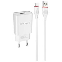 Сетевое зарядное устройство Borofone BA20A Sharp + кабель USB Type-C (1м), 12 Вт, white