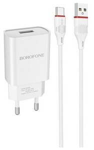 Сетевое зарядное устройство Borofone BA20A Sharp + кабель USB Type-C, 12 Вт, Global, white