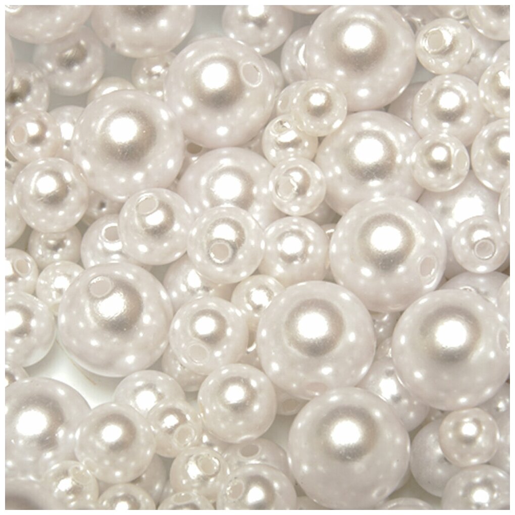Пришивные жемчужины 100 штук , цвет - Белый , размер 10 мм, материал- акрил, для украшения одежды, аксессуаров