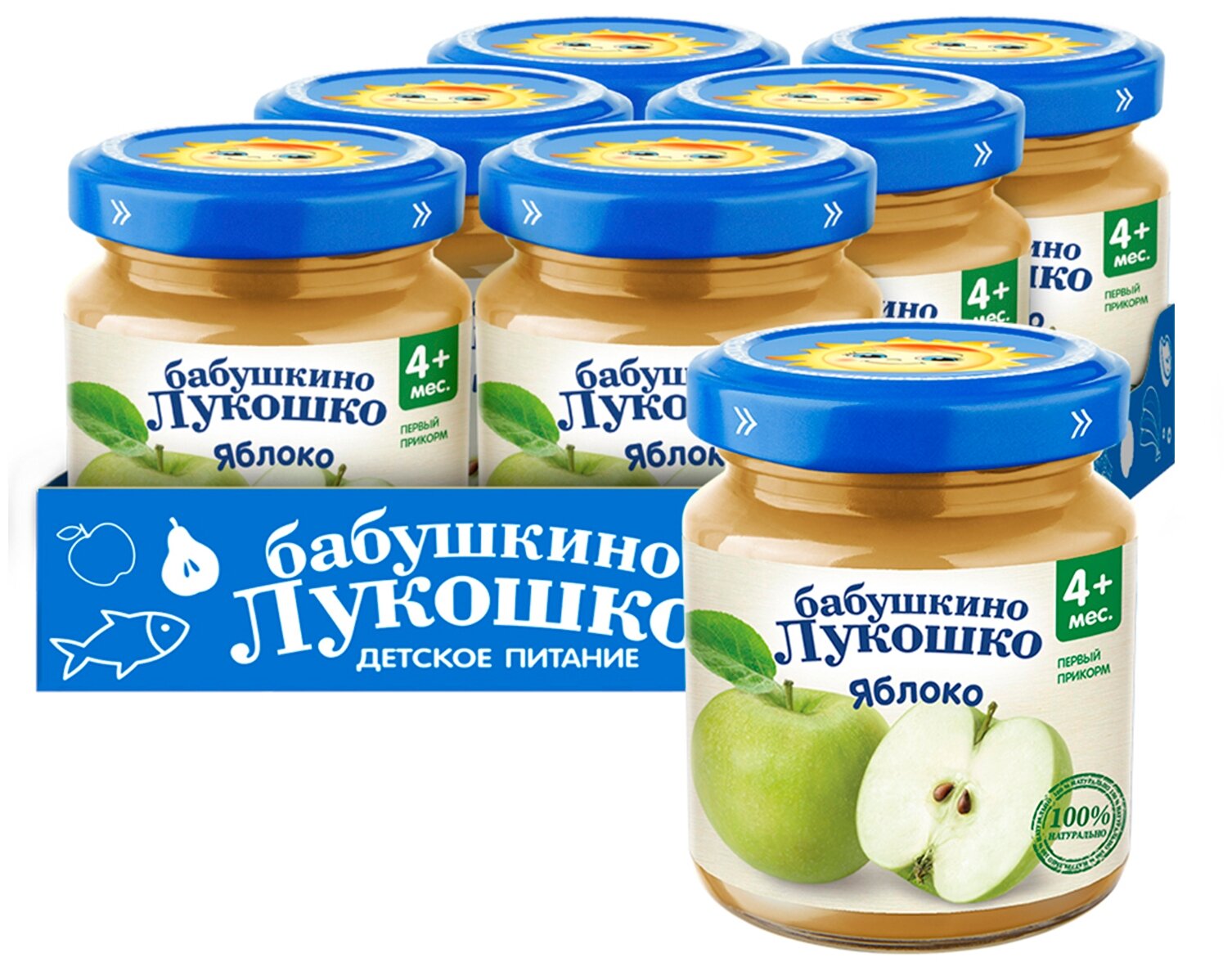 Бабушкино Лукошко яблоко, с 4 месяцев, стеклянная банка, 100 г, 6 шт.