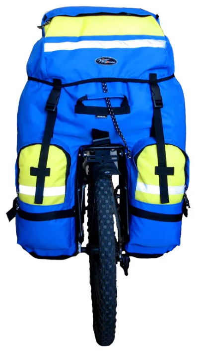 Велорюкзак-штаны, монообъемный, велорюкзак туристический на багажник велосипеда, Снаряжение, Вояж, 80 литров, синий с жёлтым