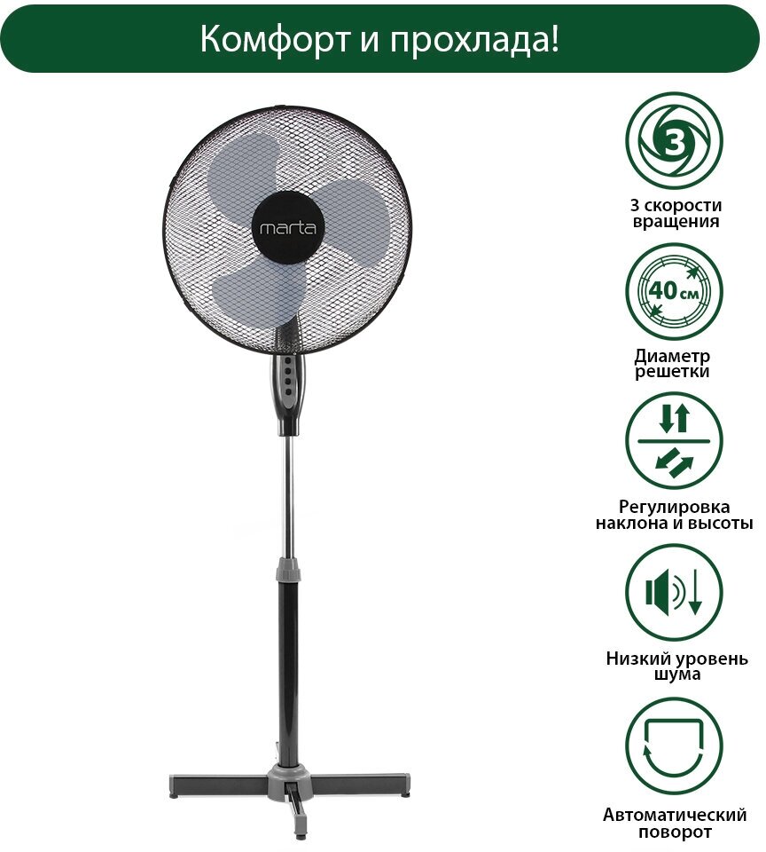 Напольный вентилятор MARTA MT-FN2531 черный/серый - фотография № 1