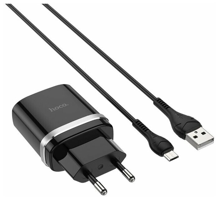 Зарядное устройство HOCO C12Q Smart USB + Кабель USB-Micro, 3A, черный, 18W