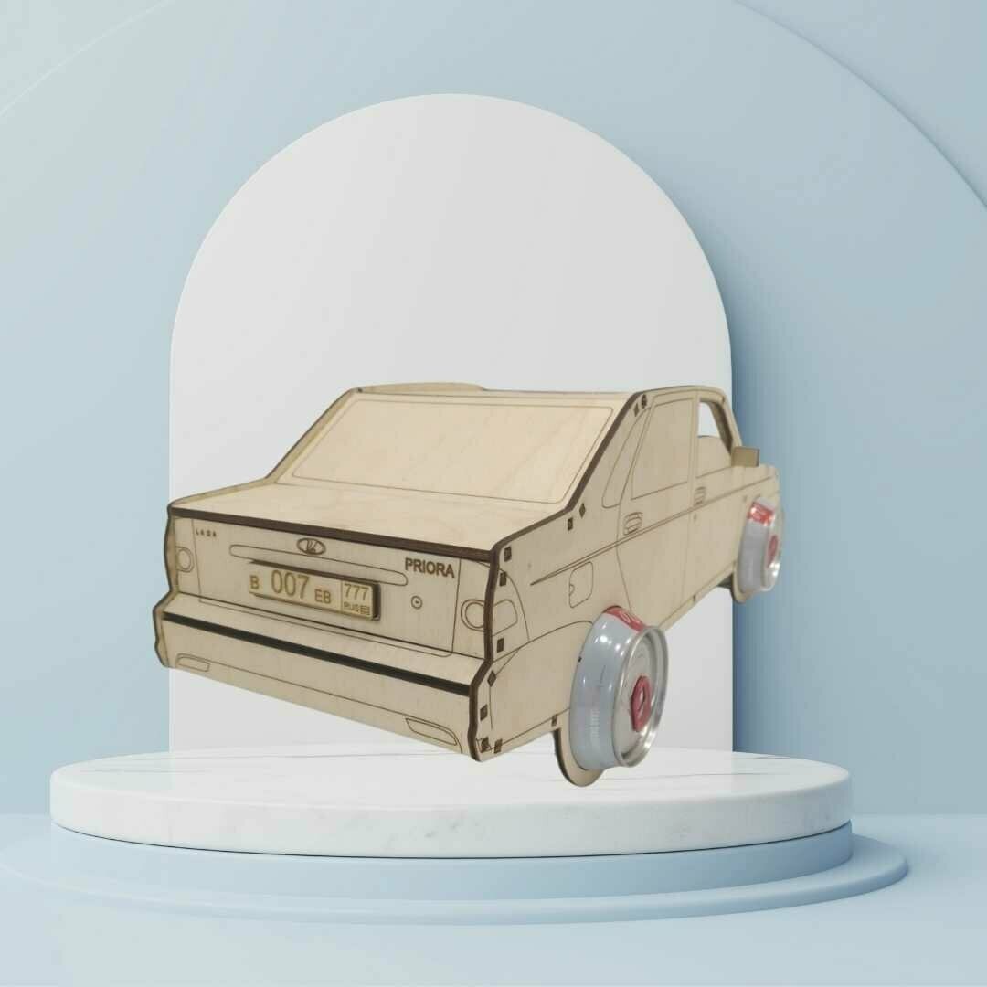 Деревянная подарочная коробка в форме автомобиля Приора, для пива, цвет бежевый — фото 1