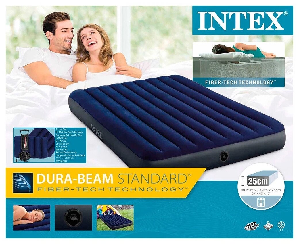 Надувной матрас INTEX CLASSIC DOWNY BED 152х203х25 см. синий 64759 - фотография № 6