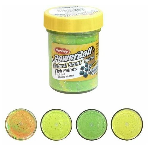 Berkley, Форелевая паста Powerbait Natural Scent Glitter Fish Pellet, Fluo/Gr/Yell