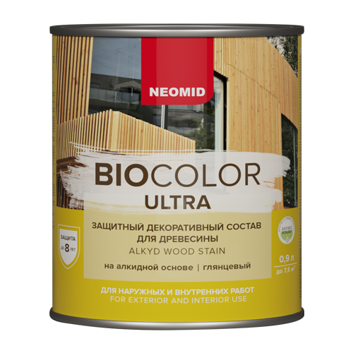 Декоративная Пропитка для Древесины Neomid BIO Color Ultra 0.9л Полуглянцевая с Усиленной Защитой / Неомид Био Колор Ультра