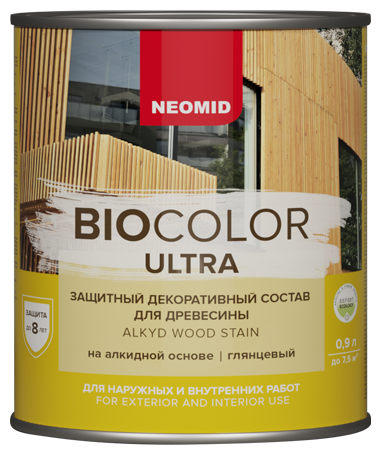 Водозащитная пропитка NEOMID защитный декоративный состав для древесины Bio Color Ultra орегон 0.9 л - фотография № 1