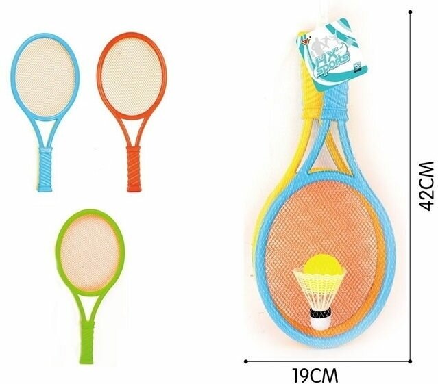 Ракетки (2) двухцветные с воланом и мячиком в сетке