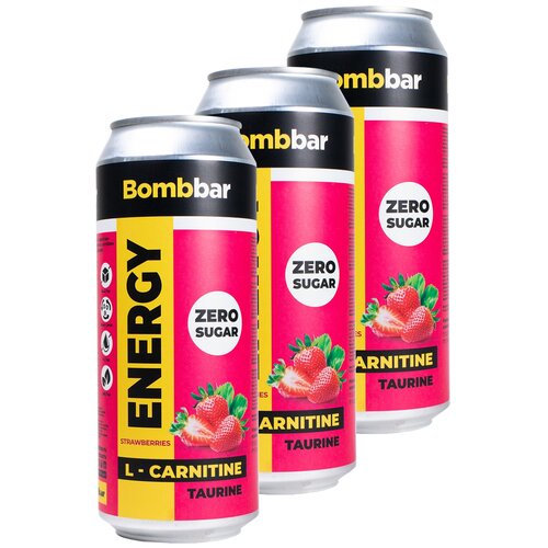 Bombbar, Энергетический напиток без сахара с Л-карнитином ENERGY, 3шт по 500мл (Клубника-земляника)