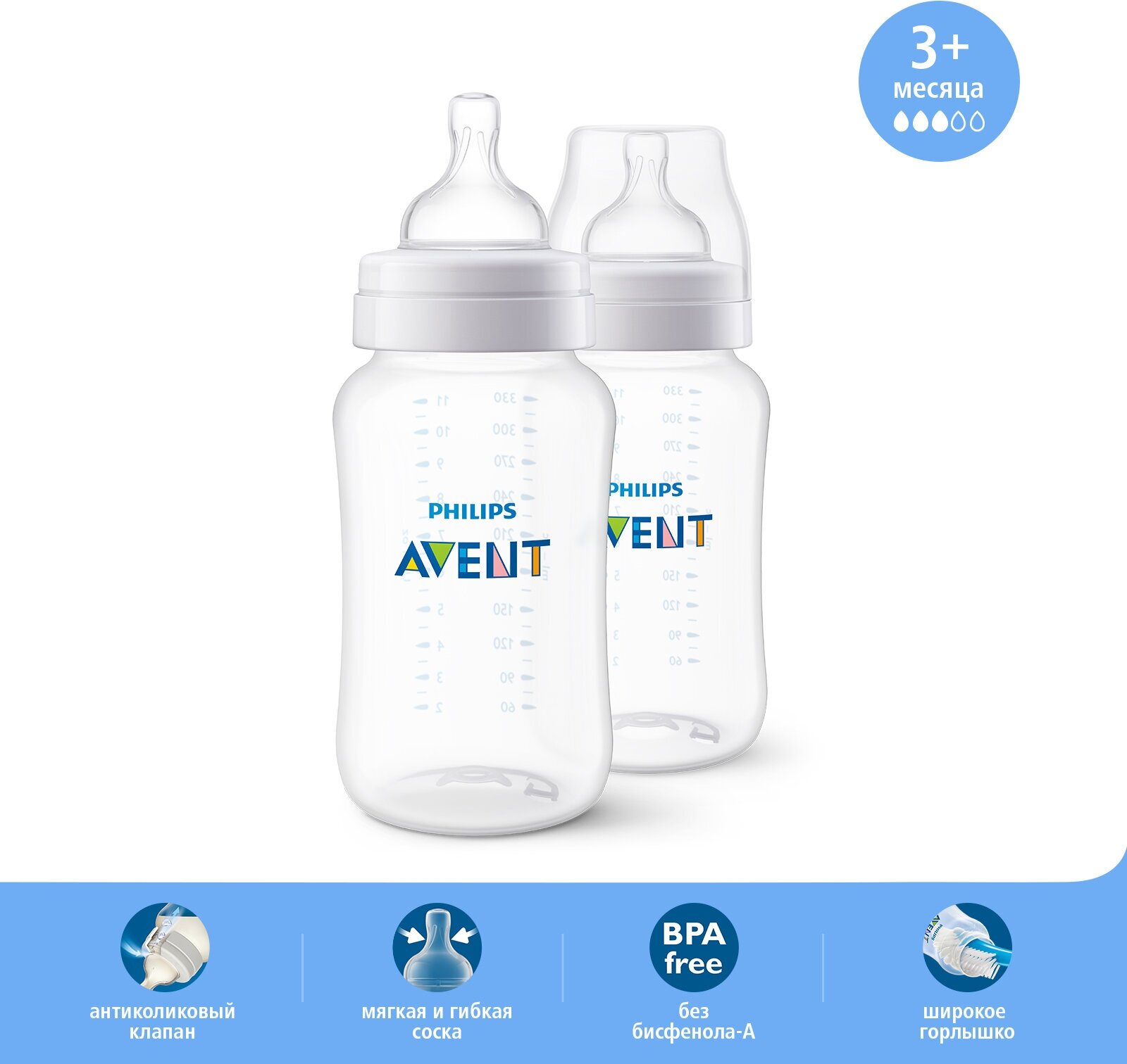 Philips Avent Бутылочка для кормления Anti-Colic 330мл 2шт PP