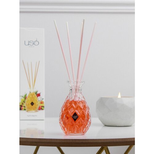 Диффузор для дома с палочками USO KRYSTAL TUTTI FRUTTI 110 мл, жидкость + флакон + баночка, ароматический освежитель