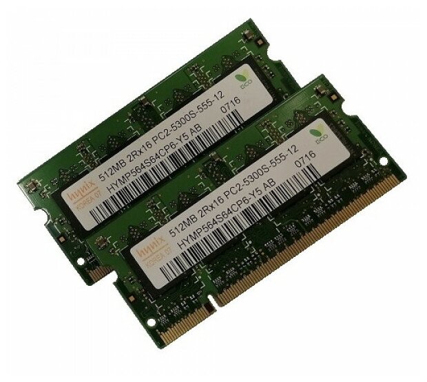 ОЗУ So-Dimm 1Gb PC2-5300, DDR2-667 Hynix HYMP564S64CP6-Y5 AB (Kit 2x512Mb)
