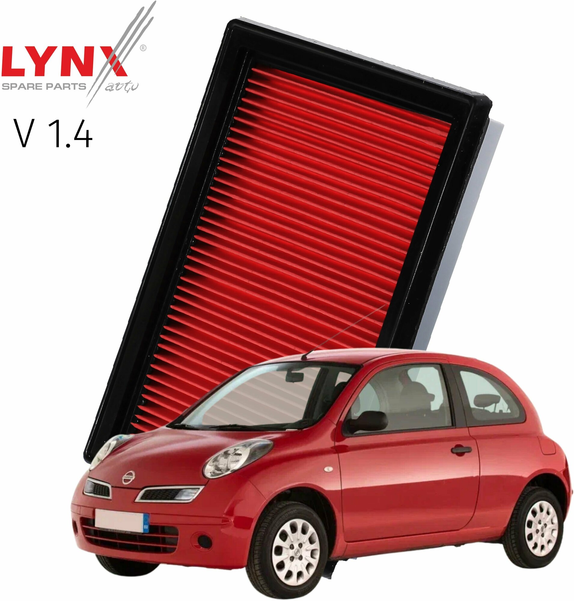 Фильтр воздушный Nissan March / Micra (3) / Ниссан Марч 2002 2003 2004 2005 2006 2007 2008 2009 2010 V1.4 CR14DE / 1шт LYNXauto