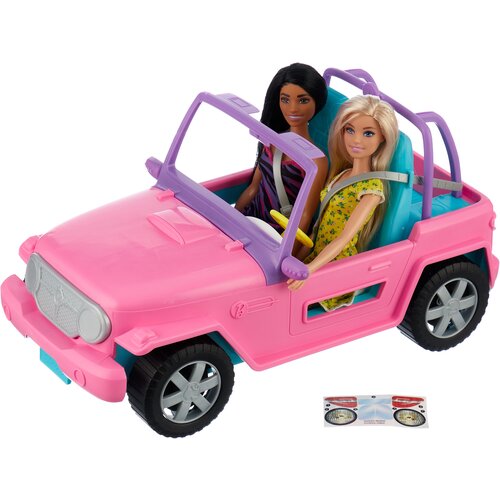 фото Barbie с подругой в розовом джипе, gvk02 mattel