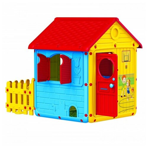 Домик Dolu с забором 3019, желтый/голубой/красный игровой домик для улицы