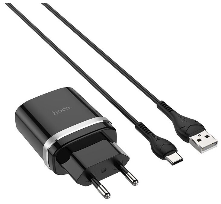 Зарядное устройство Hoco C12Q 1xUSB 2.4A QC3.0 + кабель Type-C Black