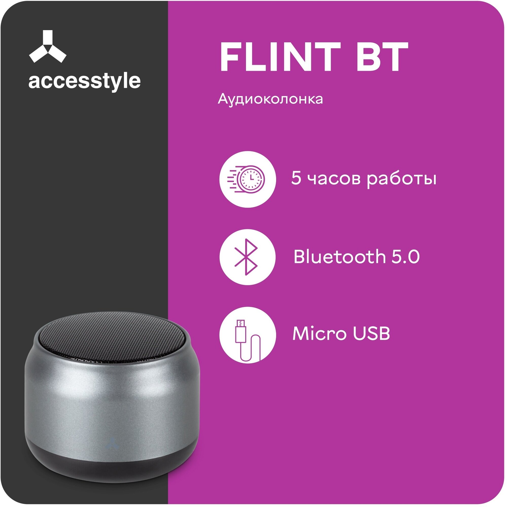 Беспроводная колонка FLINT BT Gray AccesStyle - фото №1