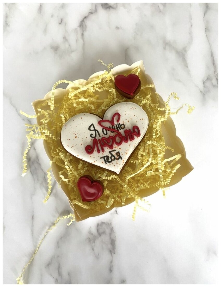 Подарочный набор имбирных пряников валентинок, сердечек ручной работы 3шт. на 14 февраля, день всех влюблённых от кондитерской Fёdor Kotoff - фотография № 2