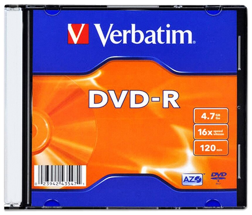 Диск DVD-R Verbatim 4.7Gb Slim case (20шт) (43547)