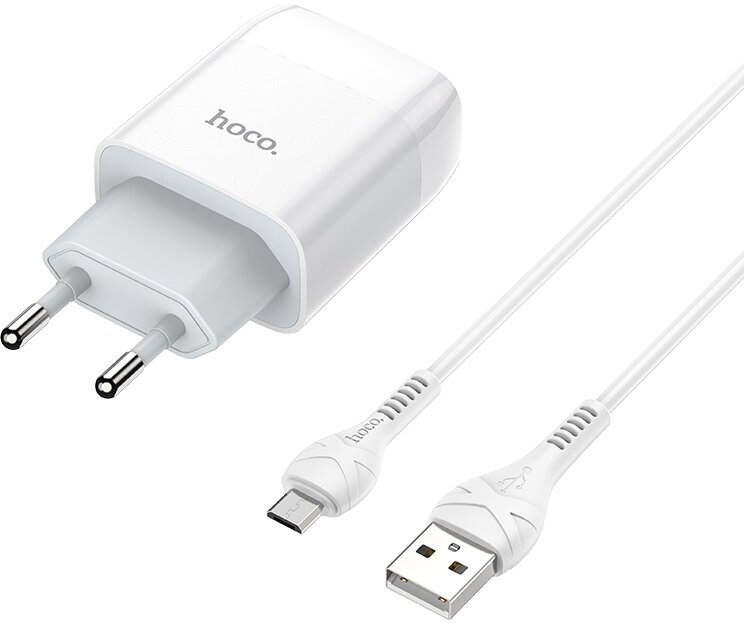 Сетевое зарядное устройство 2USB 2.4A для micro USB Hoco C73A 1м White