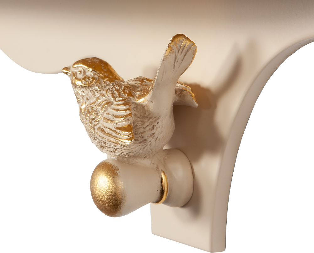 Деревянная настенная полка BOGACHO Гармония средняя бежевого цвета со скульптурой птички из мрамора ручная работа - фотография № 4