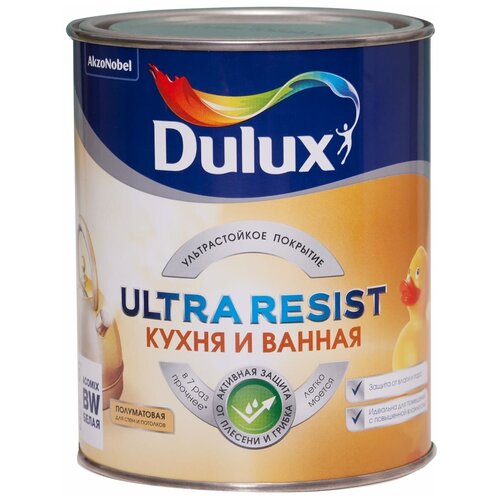 Краска латексная Dulux Ultra Resist Кухня и ванная полуматовая бесцветный 2.25 л 3.03 кг краска латексная dulux ultra resist кухня и ванная для детской влагостойкая моющаяся матовая белый 1 л 1 54 кг