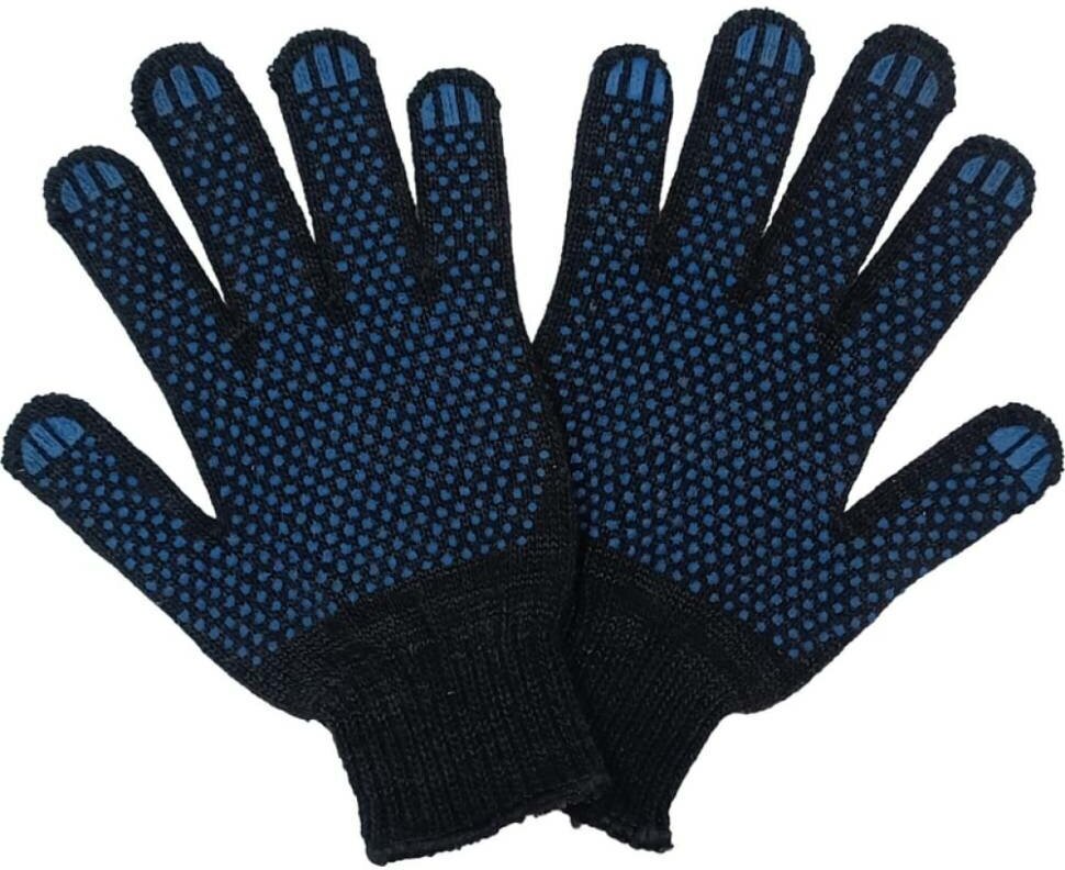 Трикотажные перчатки с ПВХ промперчатки 6 нитей 10 класс черные 10 пар ПП-27910/10