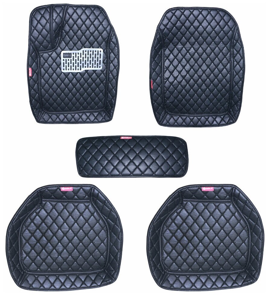 Универсальные кожаные 3D коврики Autozs Premium, цвет черный с черной строчкой