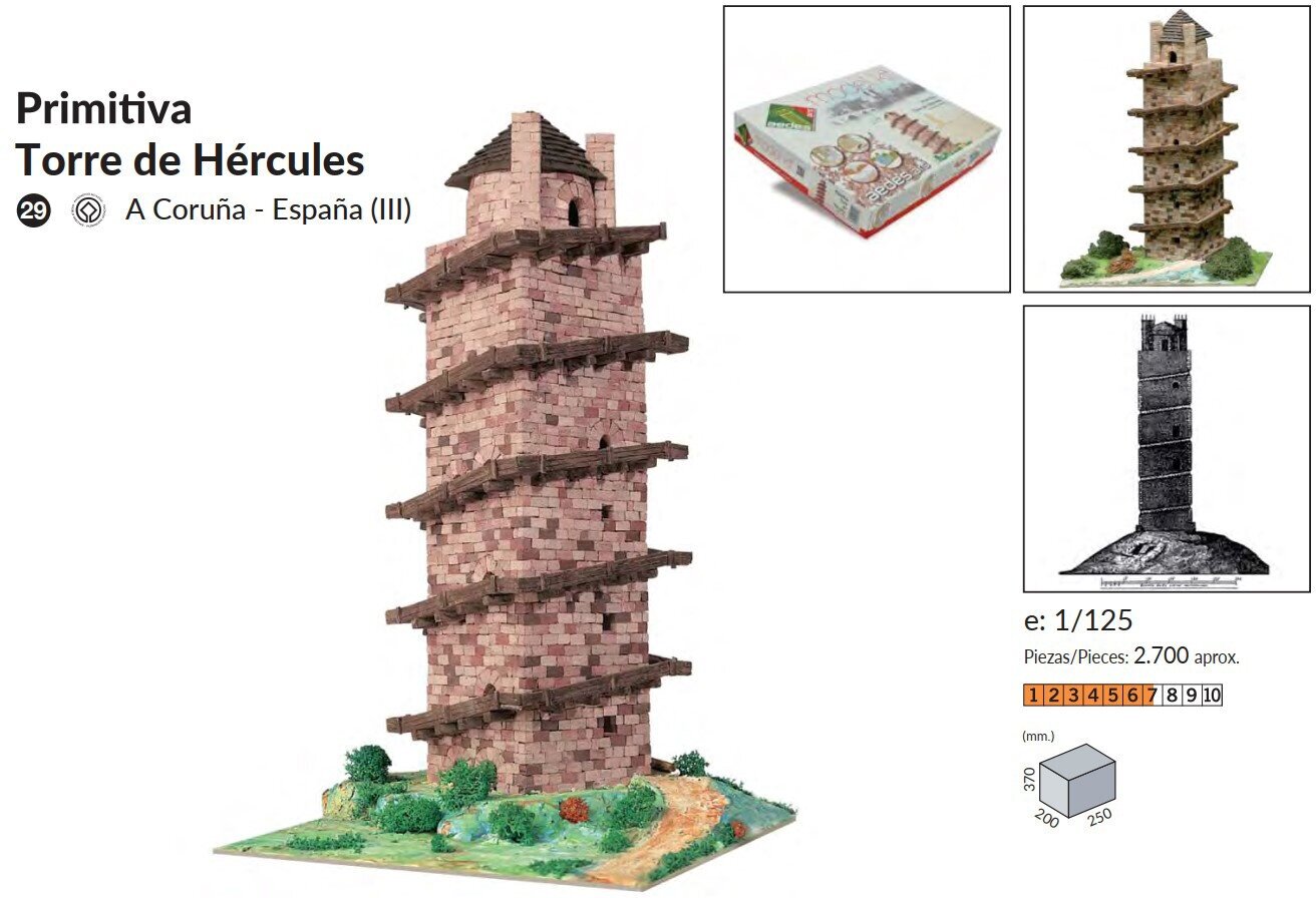 Керамический конструктор маяк Primitiva Torre De Hercules (Башня Геркулеса), Aedes Ars (Испания), 250х200х370, 2700 деталей, сложность 6/10