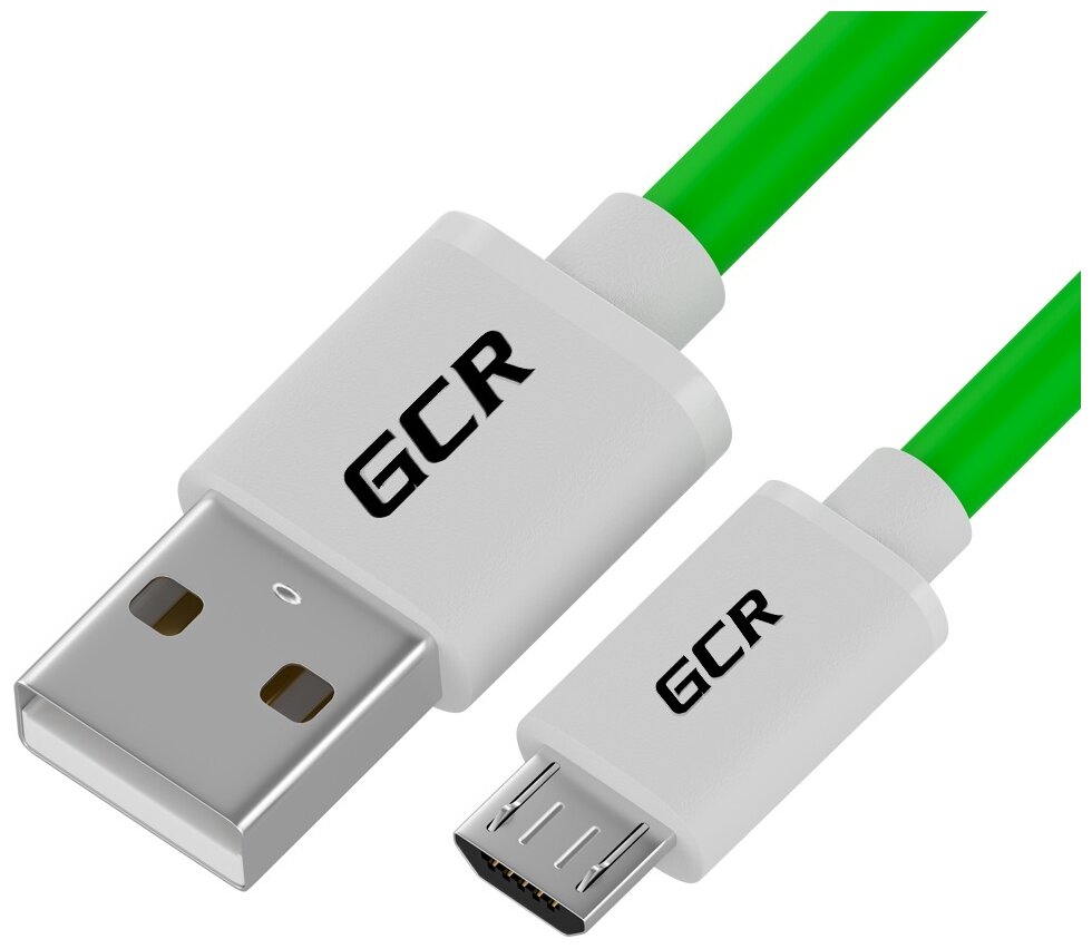 GCR QC Кабель 0.3m MicroUSB, быстрая зарядка, зеленый TPE, белые коннекторы, 28/22 AWG, GCR-53282
