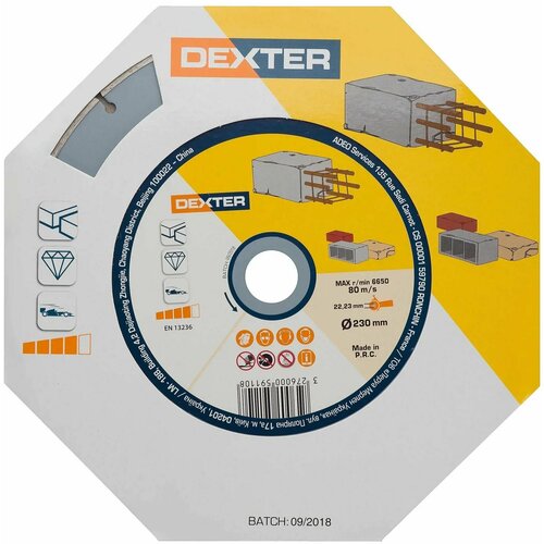 Диск алмазный по бетону Dexter сегментный 230х2.8 мм диск алмазный по бетону dexter 115x22 2 мм
