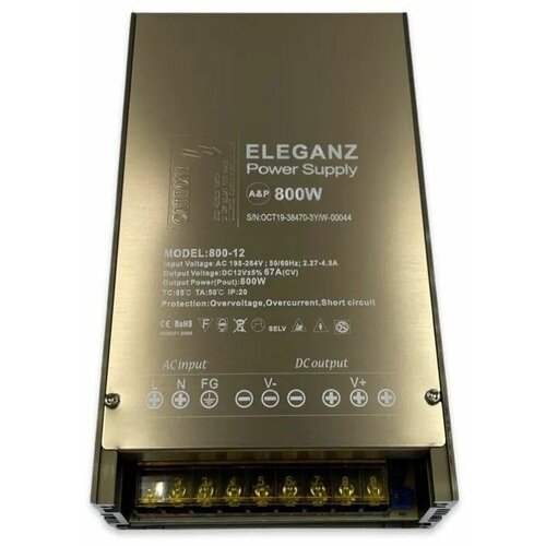 Блок питания для светодиодной ленты Eleganz, 12В, 800 Вт, IP20