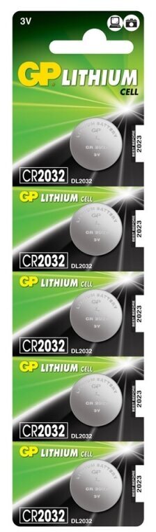 Литиевые дисковые батарейки GP Lithium CR2032 - 5 шт, каждая в своем отрывном блистере GP 4891199001147