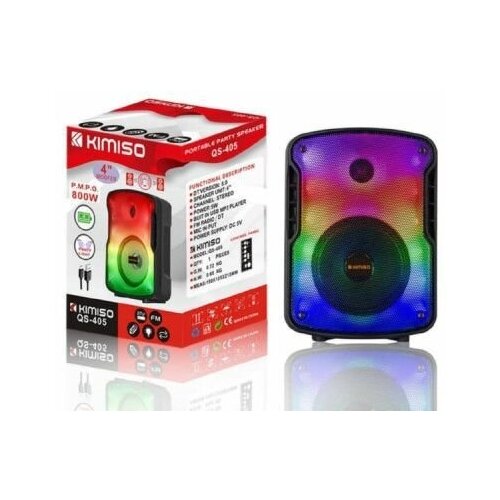 Активная напольная колонка KIMISO QS-405 Размер динамика: 4 дюймов. RGB-подсветка. Bluetooth / USB / AUX / FM-радио / SD-карта / кабель USB.