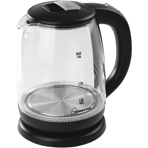 фото Чайник homestar hs-1018 (1,8 л) стекло, пластик черный
