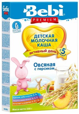 BEBI PREMIUM Каша Овсянка, Персик с Молоком {с 6 мес.} 200г