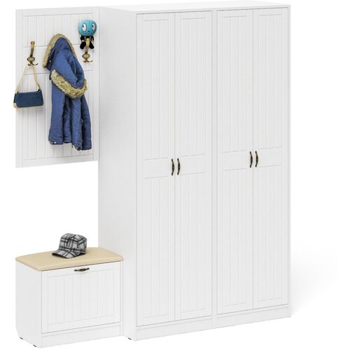 Прихожая комплект мебели со шкафом белая шагрень/фасады МДФ белое дерево фрезеровка прованс 180см - МД0854