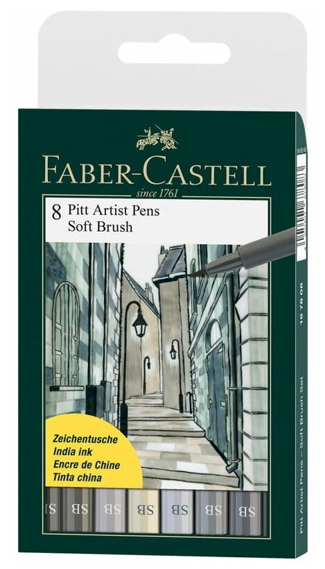 Faber-Castell набор капиллярных ручек Pitt Artist Pen Soft Brush, 8 оттенков серого цвета, 8 шт.