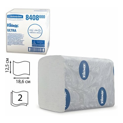 Бумага туалетная KIMBERLY-CLARK Kleenex, комплект 36 шт, Ultra, листовая, 200 л, 18,6х12,5 см, 2-слойная, диспенсер 601545, 8408 сменный баллон 310 мл kimberly clark rhapsodie цитрусовый диспенсер 601548 6136