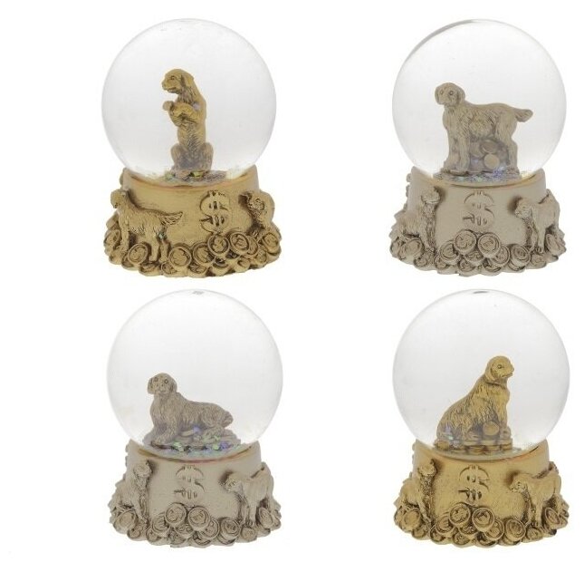 фото Статуэтки для интерьера, фигурки Собачка в стеклянном шаре, 4.7х4.7х6.3 см. В комплекте 4 штук