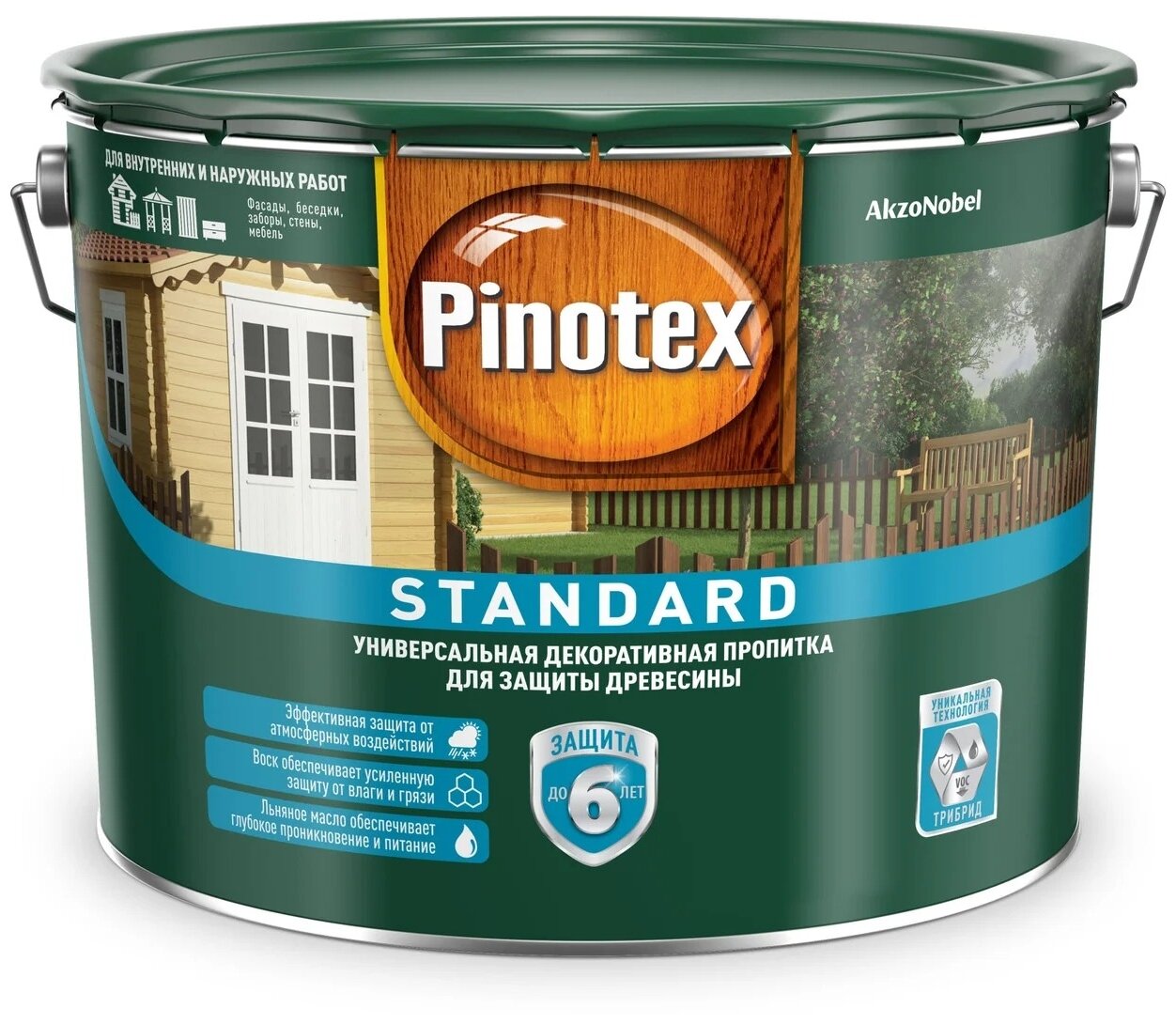 Pinotex Standard декоративная пропитка для внутренних и наружных работ (сосна, 9л)