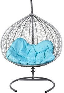 Двойное подвесное кресло BiGarden Gemini promo gray голубая подушка - фотография № 2