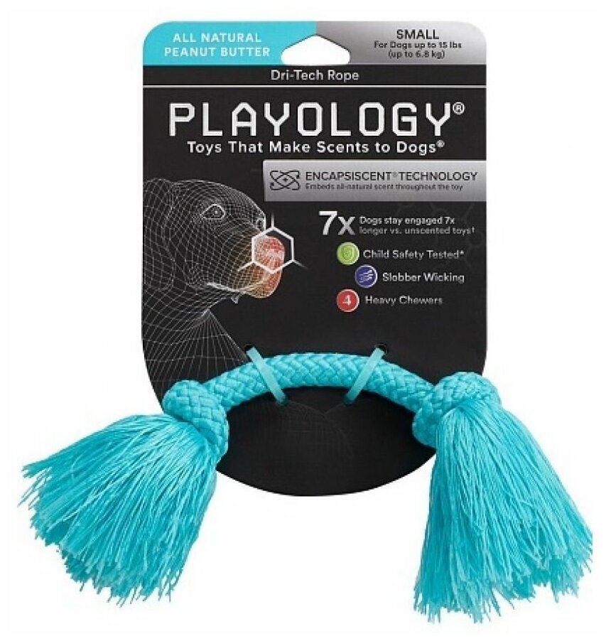 Игрушка Playology жевательный канат для собак DRI-TECH ROPE с ароматом арахиса, средний, голубой - фотография № 4