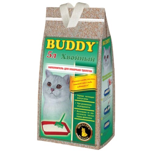 Наполнитель для кошачьих туалетов BUDDY Хвойный, впитывающий древесный 5 литров древесный впитывающий наполнитель для кошачьих туалетов 25 л